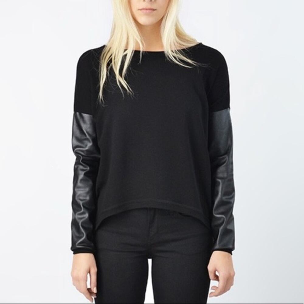 Generation Love New York Black Perforated Faux Leather Sleeve Sweater Size XS/S